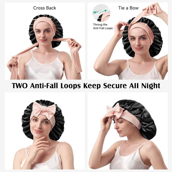 Silk Bonnet Sleeping Cap Unisex Large Double Layer Hair Wrap for Curly Long